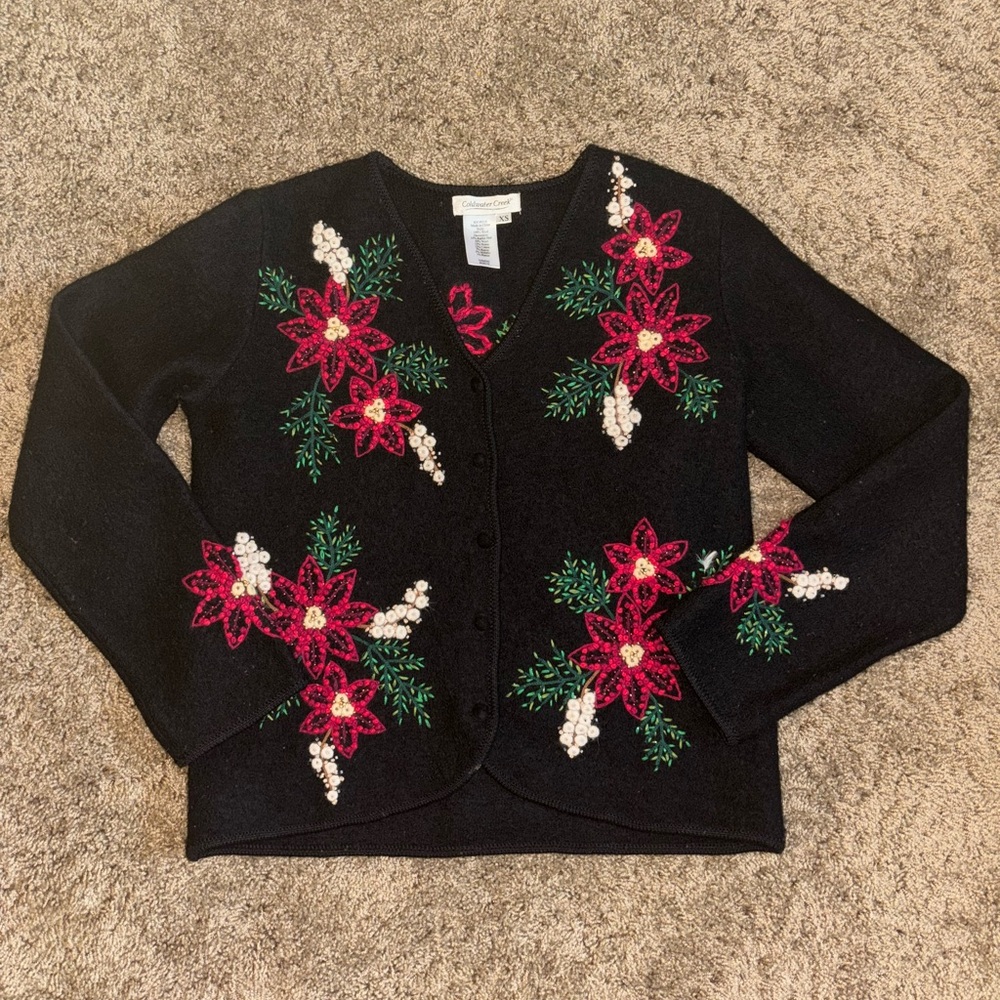 Vintage Holiday Poinsettia Cardigan